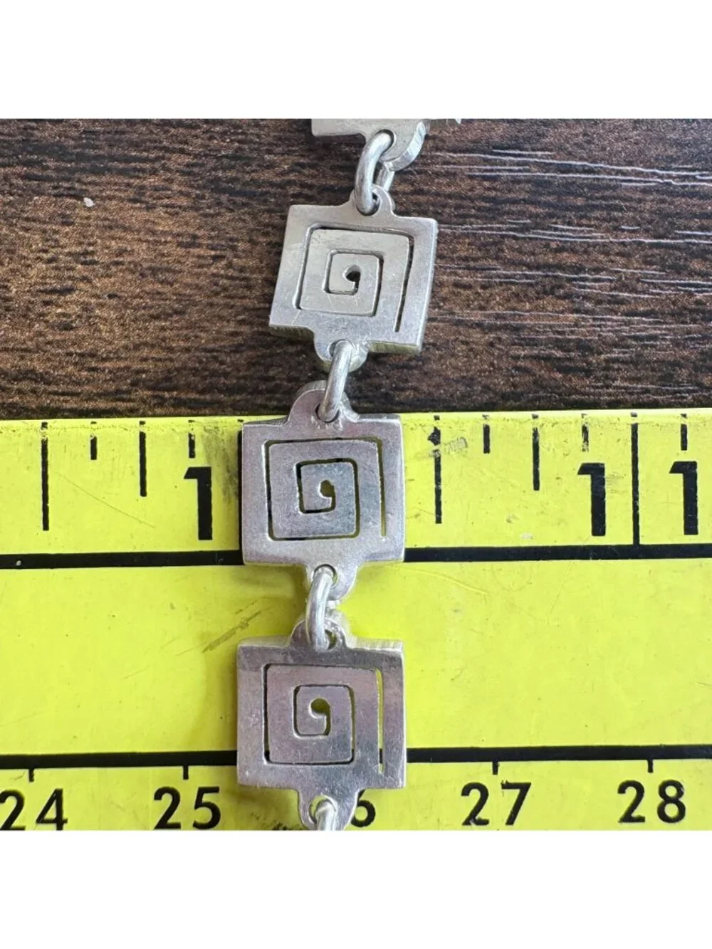 Greek Key Design Sterling Silver 925 Chain Bracelet Size 7.25